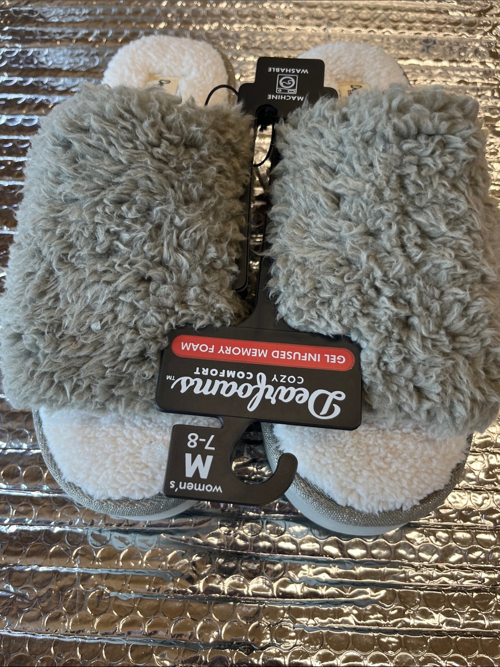 dearfoams Gray Plush Sherpa Slide Slippers